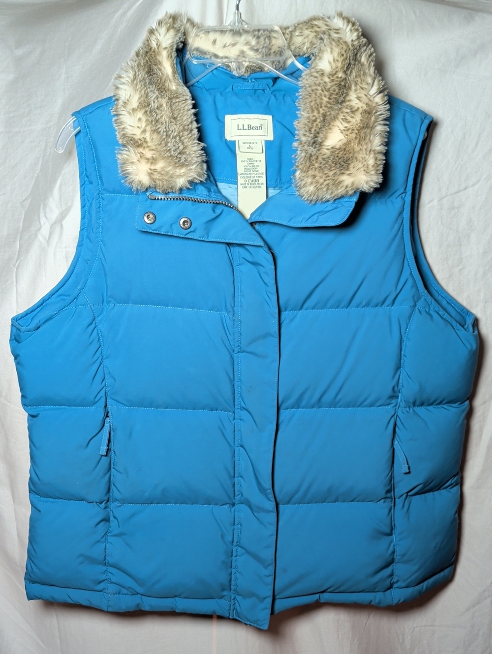 L.L. Bean Women's Bright Blue Quilted Puffer Vest With Faux Fur Outdoor Wear